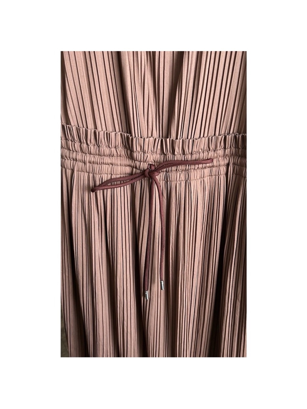 A.L.C. Rust-Brown Sleeveless Pleated Midi Dress with Drawstring Waist - Picture 4 of 5